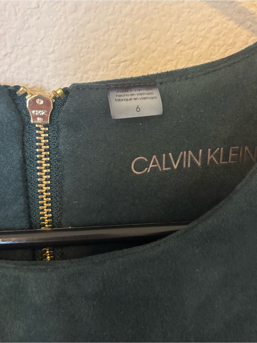 Calvin Klein Dark Green Dress with Gold Zip